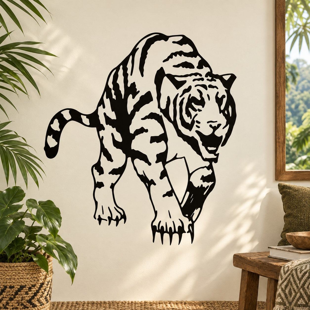 Raiding tiger decal featuring a black-and-white prowling tiger face and body