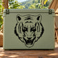 Wild snarling tiger head decal sticker, bold black outline on light background