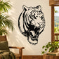 Tiger head decal in black and white, roaring facial expression