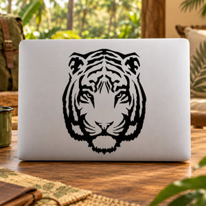 Tiger head decal sticker, black graphic on light surface
