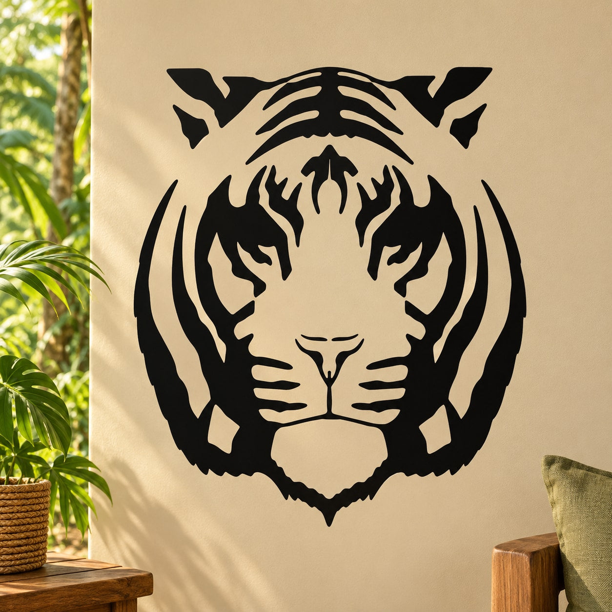 Black tiger head decal with bold stripes and symmetrical face