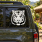 Tiger head decal in white on car window