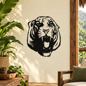 Black tiger head decal with roaring face and bold line art