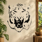 Snarling tiger head wall decal, black graphic on light surface