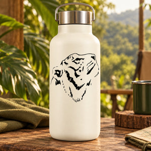 White insulated bottle with black tiger head side decal