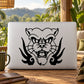 Tiger head with wings decal in black on white