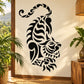 Black tiger climbing down wall decal with detailed tribal-style lines