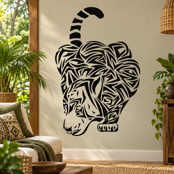 Black geometric stripe tiger wall decal with bold outline