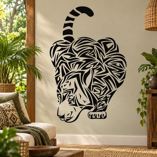 Black geometric stripe tiger wall decal with bold outline