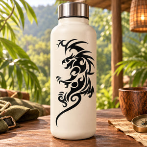 Beige bottle with black tribal tiger climbing decal on front