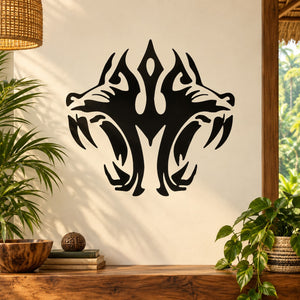 Black twin tiger head wall decal