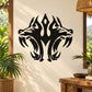 Black tiger head wall decal with flame-like detail and open mouths