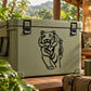 Black charging tiger decal on light olive green rectangular case front