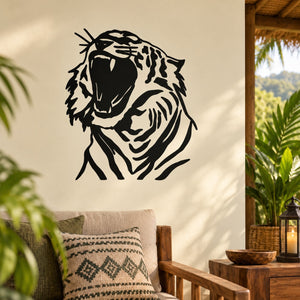 Yawning tiger face decal in black and white
