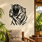 Yawning tiger face decal in black and white