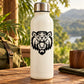 Angry tiger head decal in black on a white bottle
