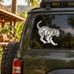 White running tiger decal on vehicle rear window