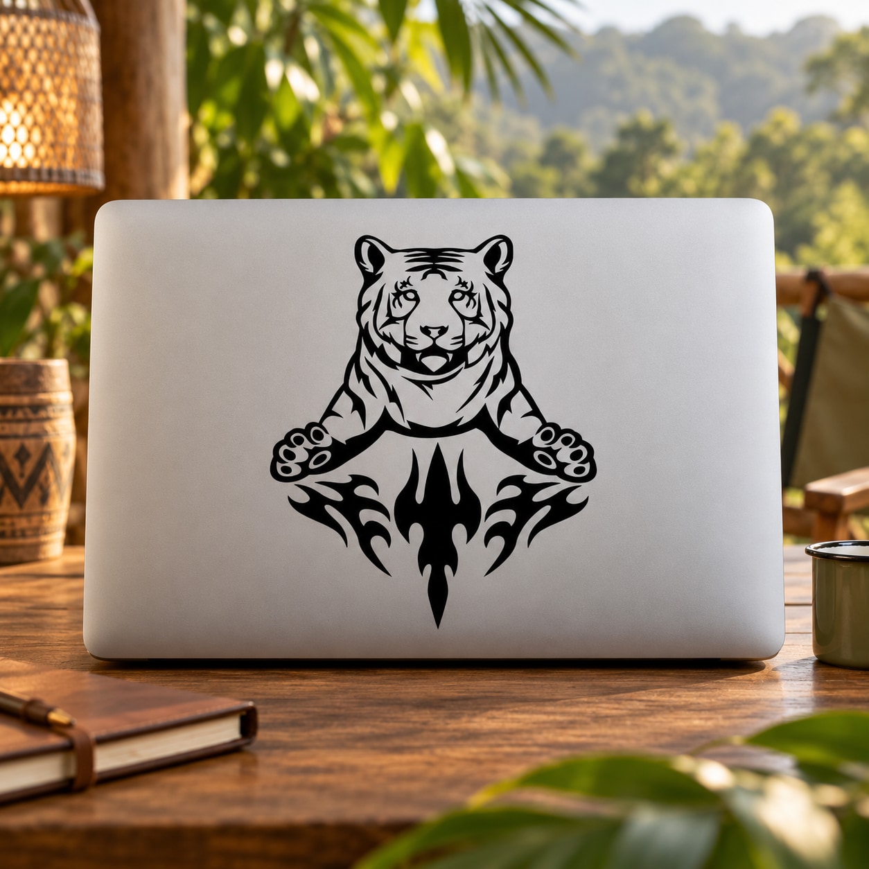 Black tiger leaping flame decal graphic