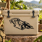 Roaring tiger flames decal sticker, black graphic on beige surface