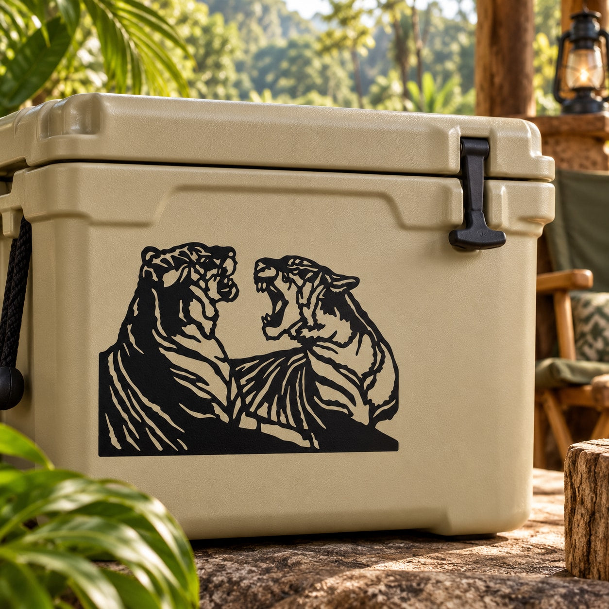 Tiger roaring each other decal with two black tigers facing each other