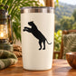 Leaping tiger decal on white tumbler, black silhouette