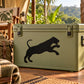 Black tiger silhouette decal sticker on light green metal surface