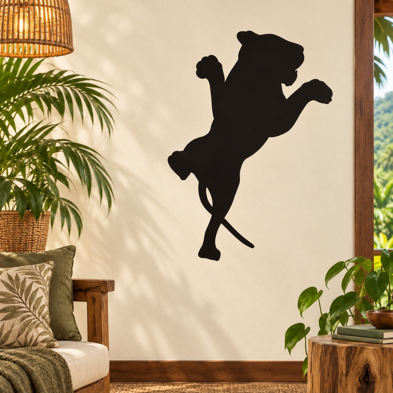 Black tiger silhouette pouncing wall decal