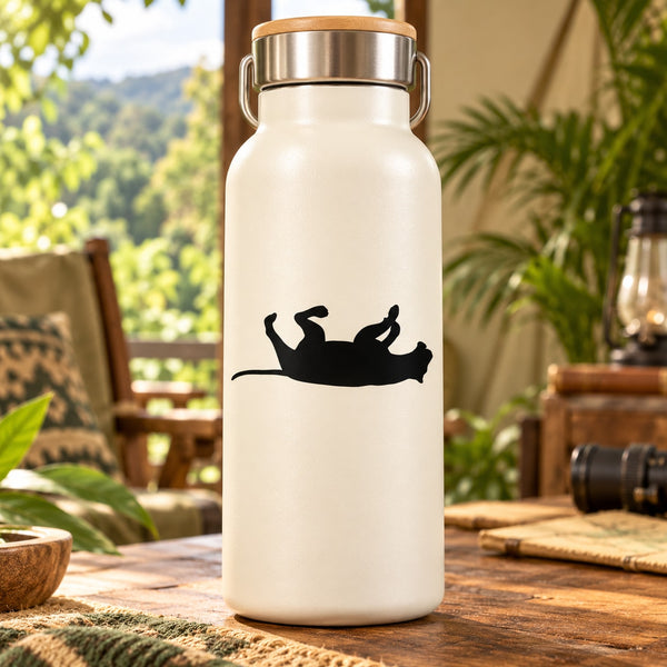 White water bottle with black tiger silhouette decal