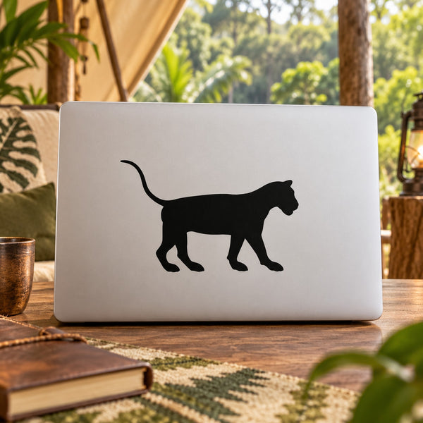 Black tiger looking silhouette decal on white surface