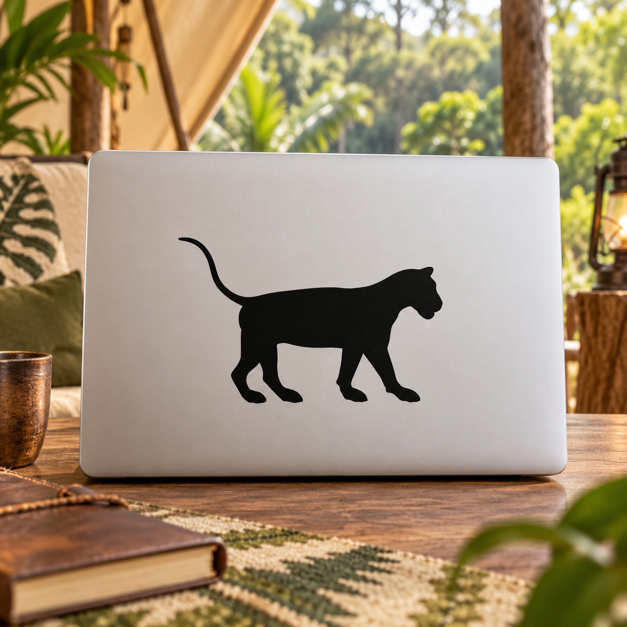Black tiger looking silhouette decal on white surface