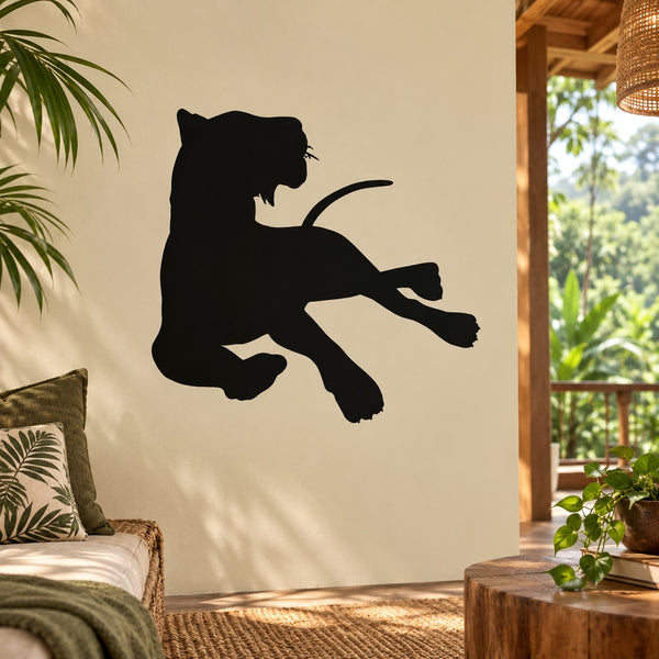 Reclining tiger wall decal silhouette, black