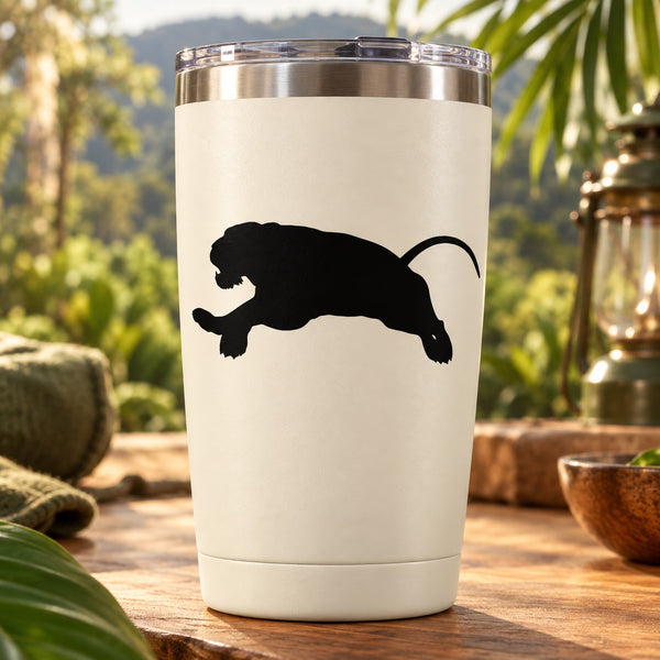 Black tiger lunging silhouette decal for tumblers