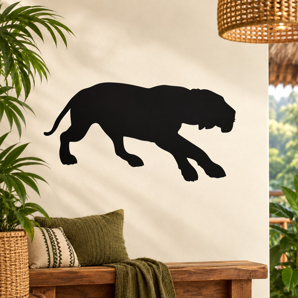 Black tiger sneaking silhouette wall decal