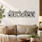 Tile wall decal with 'Friends Always Welcome' lettering in black and white squares