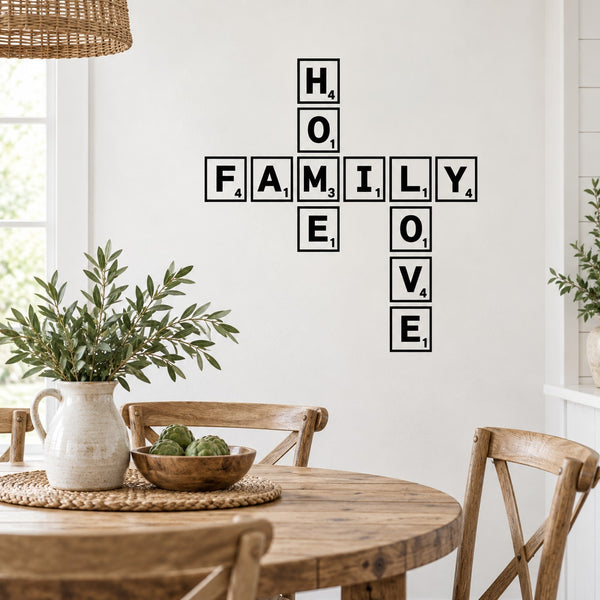 Family Home Love wall decal with block-letter word design