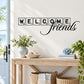 Welcome Friends tile-letter and script wall decal, black and white lettering