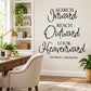 Black wall decal text: Search inward, reach outward, look heavenward—Thomas S. Monson
