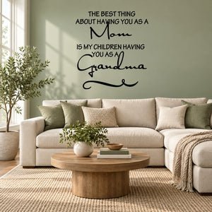 Wall decal with “Mom” and “Grandma” quote in black cursive lettering