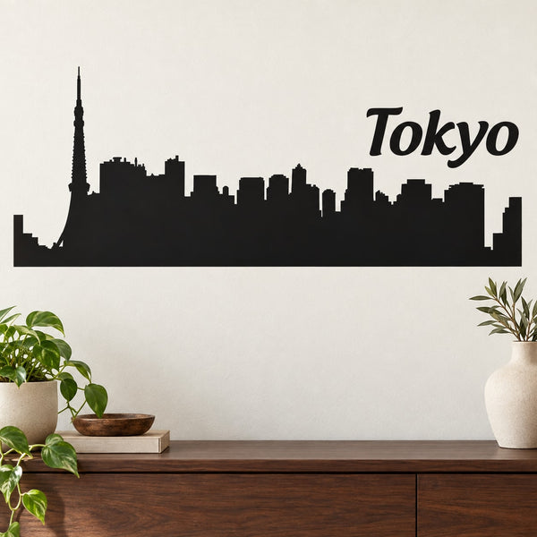 Tokyo skyline wall decal with dark city silhouette and 'Tokyo' text