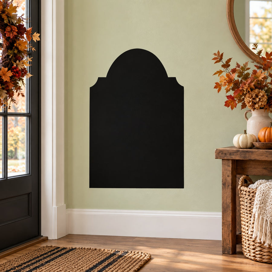Curved-top tombstone wall decal with black arched silhouette