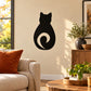 Black Halloween cat wall decal silhouette with curved tail and white belly oval