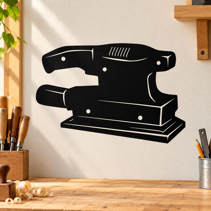 Black wood shaver tool decal with bold outline silhouette