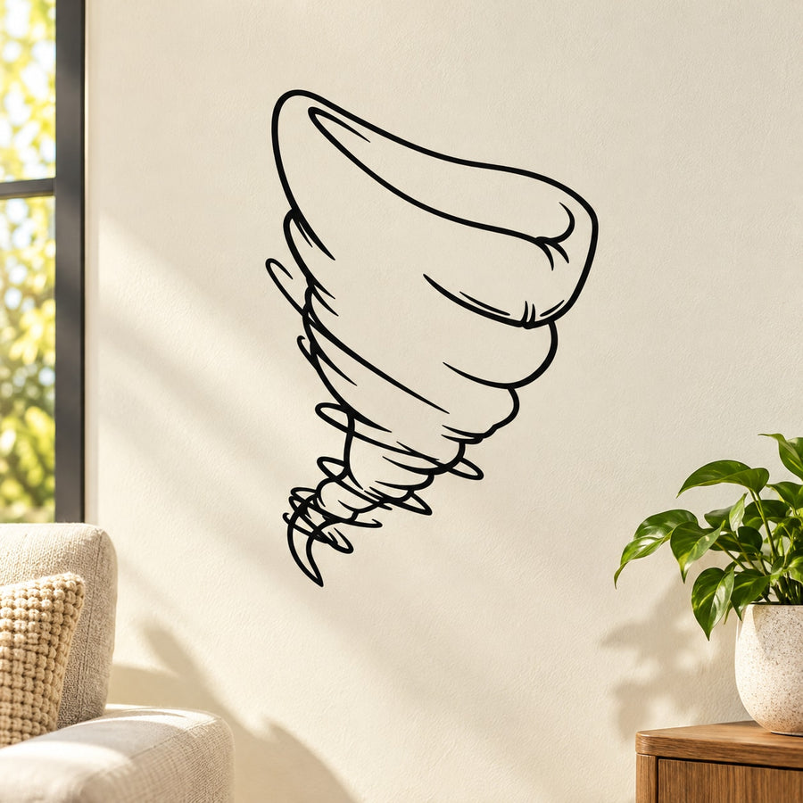 Black tornado outline wall decal with swirling lines
