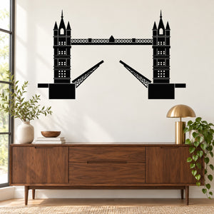 Black Tower Bridge silhouette wall decal with central suspension details and arches