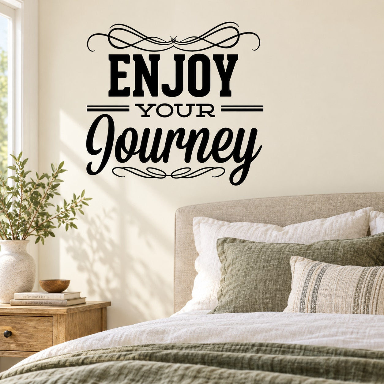Enjoy your journey wall decal with bold black typography lettering