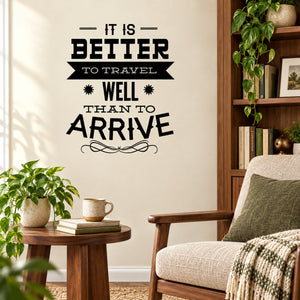 Black travel quote wall decal with bold banner typography