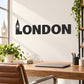 London Big Ben wall decal with black 'LONDON' lettering and clocktower icon