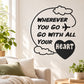 Inspirational wall decal with clouds, airplane icon, and heart-shaped 'Go with all your heart'