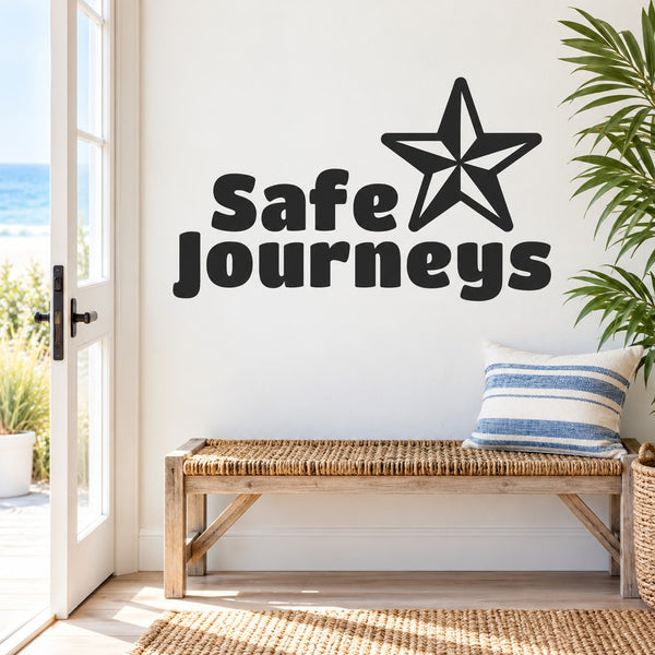 Black Safe Journeys wall decal with five-point star above the text