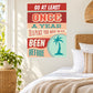 Rectangular travel quote sticker with red text and a teal palm graphic